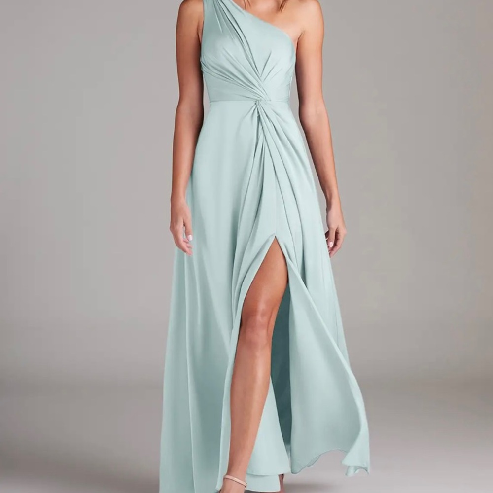Azazie One-Shoulder Sage Green Chiffon Gown